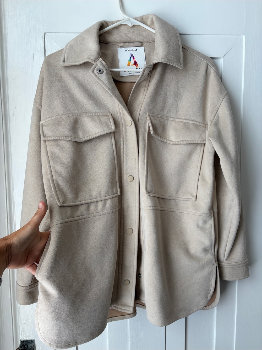 Amisu Beige Utility Jacket with Front Flap Pockets and side pockets shacket